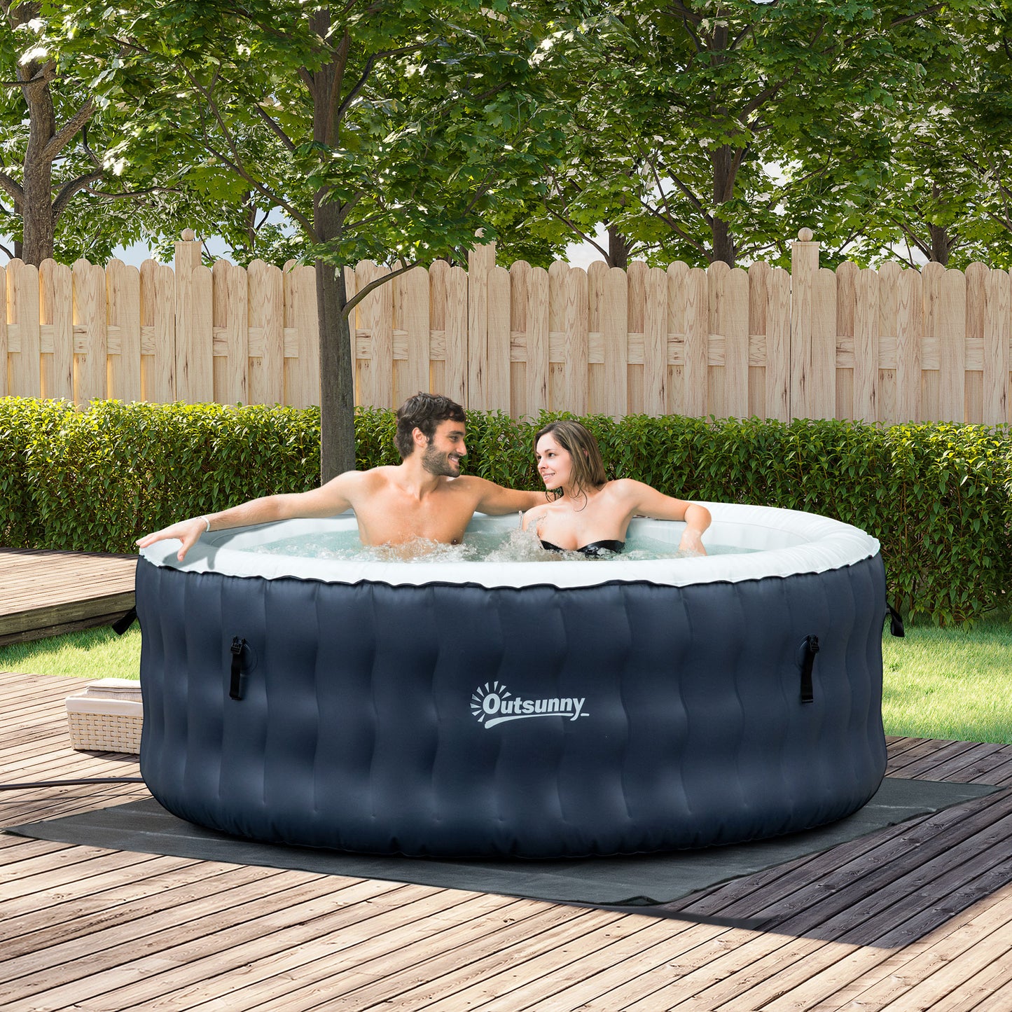 Outsunny 4-6 Person Inflatable Portable Hot Tub Outdoor Round Heated Spa with 108 Jets, Cover, Filter Cartridges, Dark Blue | Aosom Canada