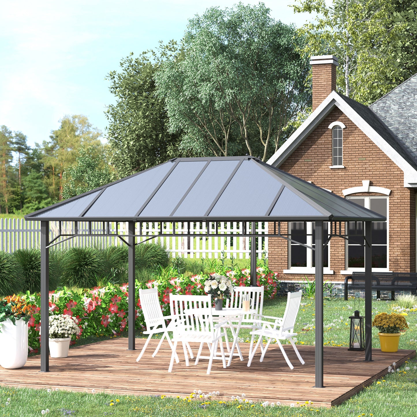 Outsunny 13' x 10' Hardtop Polycarbonate Gazebo Canopy Aluminum Frame Pergola for Gardens, Patios, Lawns, Grey | Aosom Canada