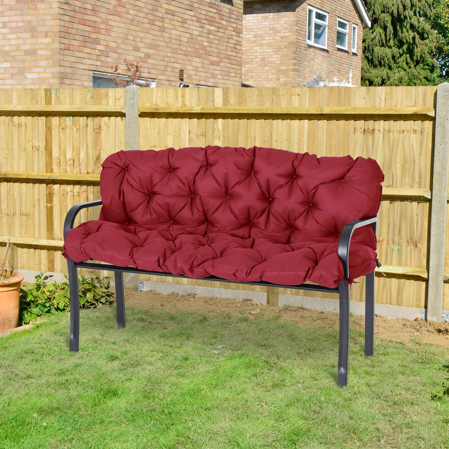 Outsunny 3 Seater Outdoor Seat Pads Bench Swing Chair Replacement Cushions Backrest for Patio Garden, Wine Red | Aosom Canada