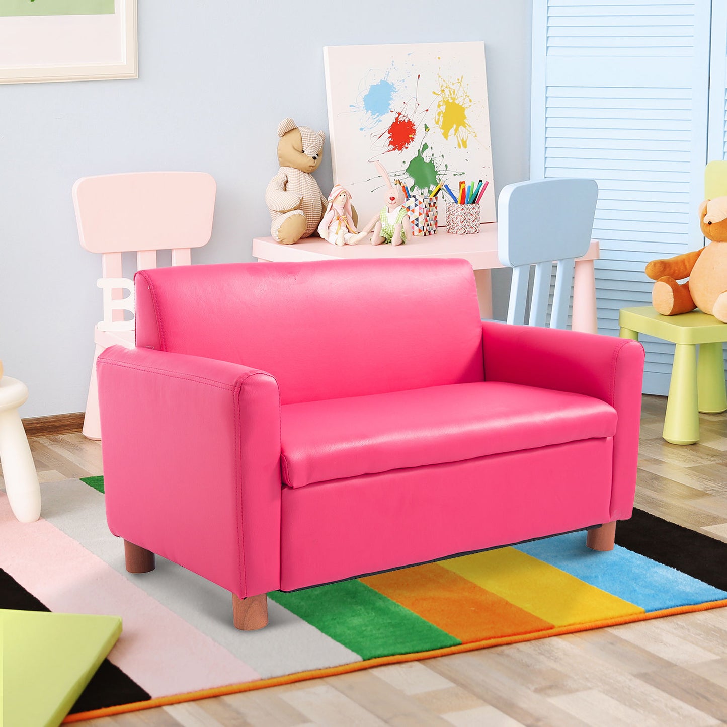 Qaba 33" Kids Sofa Loveseat Upholstered Couch Chair Armchair Child's Furniture w/ Storage Compartment for Girl Bedroom Pink | Aosom Canada