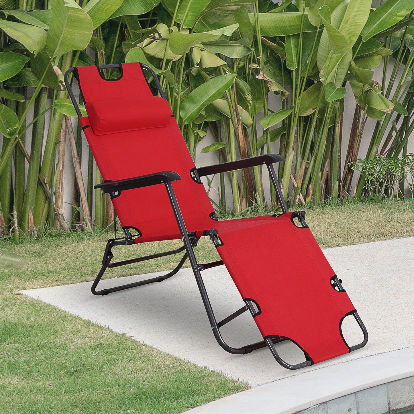 Outsunny Folding Chaise Lounge Chair Portable Adjustable Recliner Sun Lounger Outdoor Garden Reclining Seat with Pillow Red | Aosom Canada