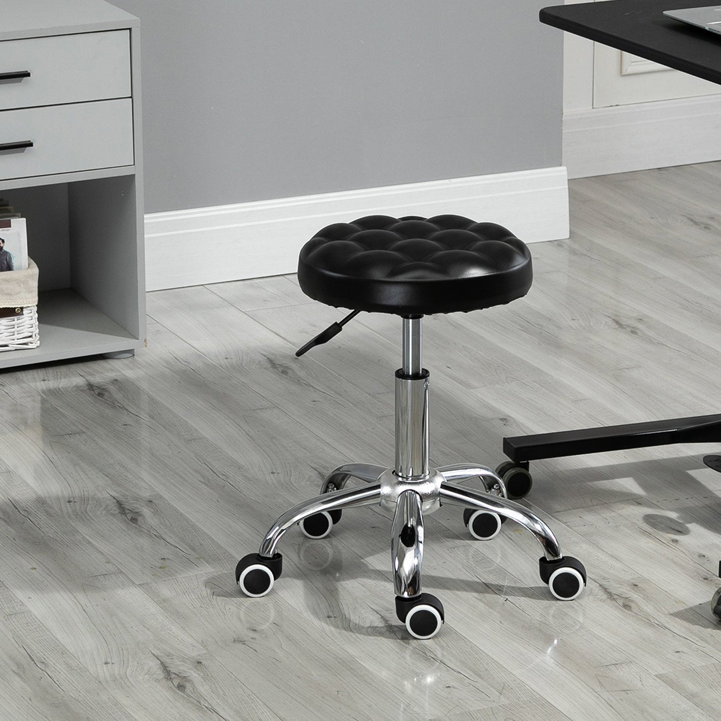 HOMCOM Rolling Swivel Padded Tattoo Spa Chair Rolling Massage Spa Swivel Chair Black | Aosom Canada