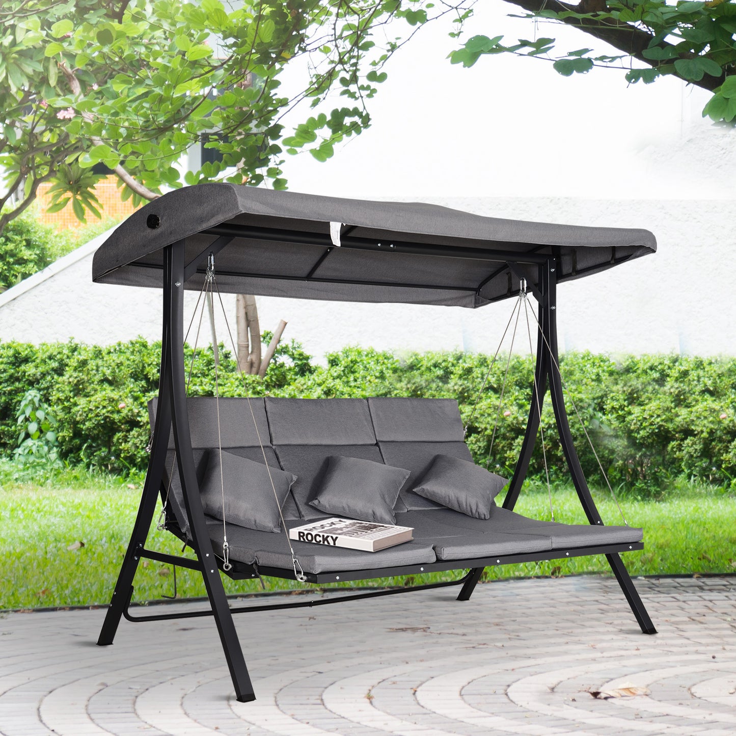 Outsunny Outdoor 3-person Metal Porch Swing Chair Chaise Lounge Bed Patio Garden Poolside | Aosom Canada