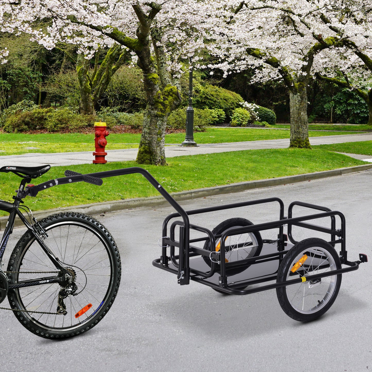 Aosom Folding Bicycle Cargo Trailer Utility Bike Cart Carrier Garden Patio Tool with Hitch Black | Aosom Canada