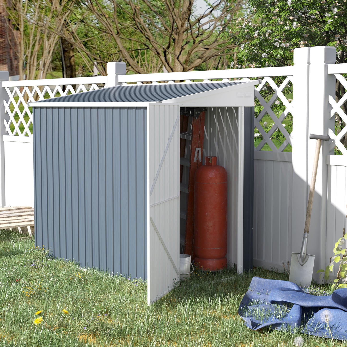 Outsunny 4' x 6' Steel Garden Storage Shed Lean to Shed Outdoor Metal Tool House with Lockable Door and 2 Air Vents, Lawn | Aosom Canada