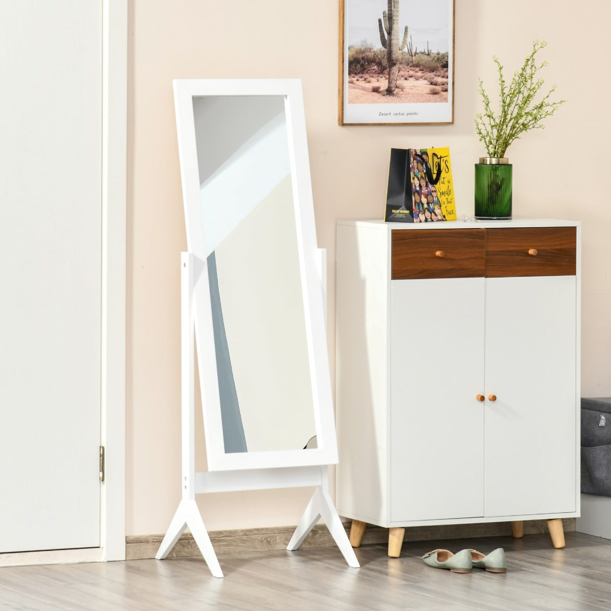 HOMCOM Free-standing Full-length Jewelry Dressing Mirror Angle Adjustable Living Room Home White | Aosom Canada