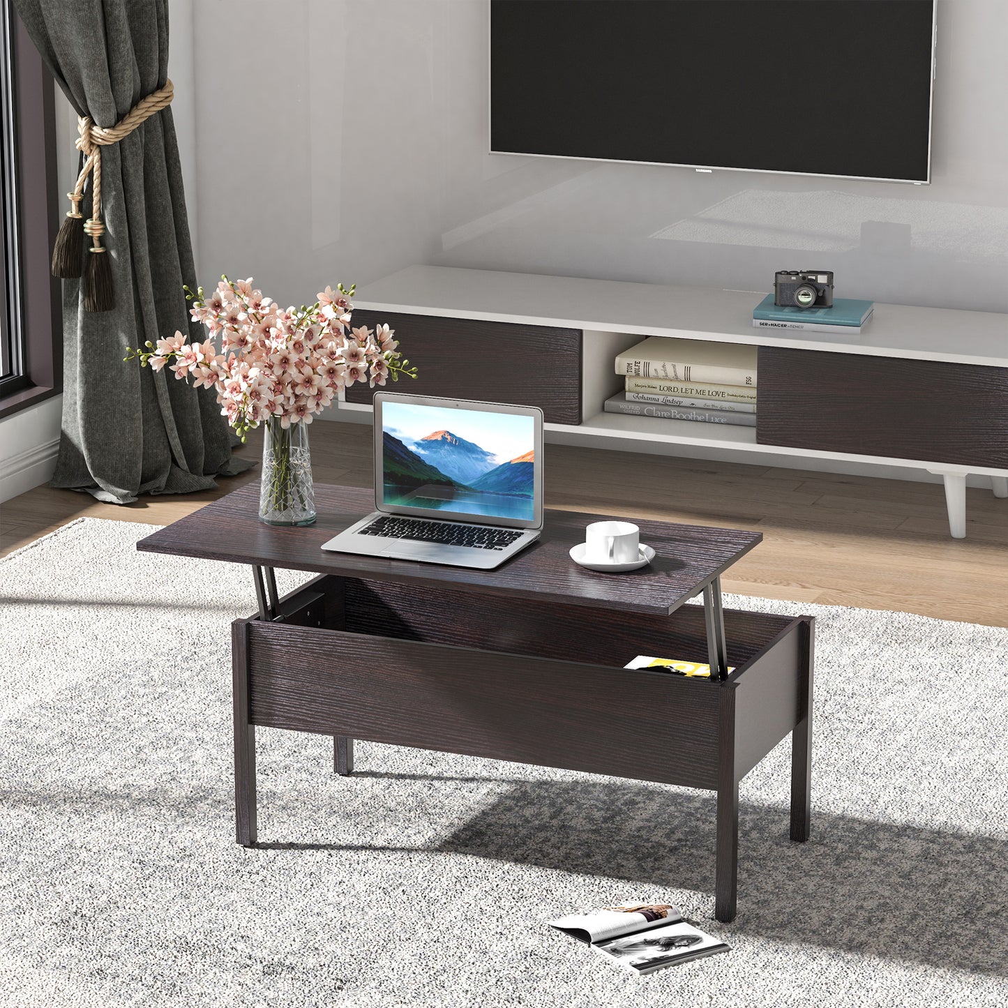 HOMCOM 39" Modern Lift Top Coffee Table with Hidden Storage Compartment, Center Table for Living Room, Coffee | Aosom Canada
