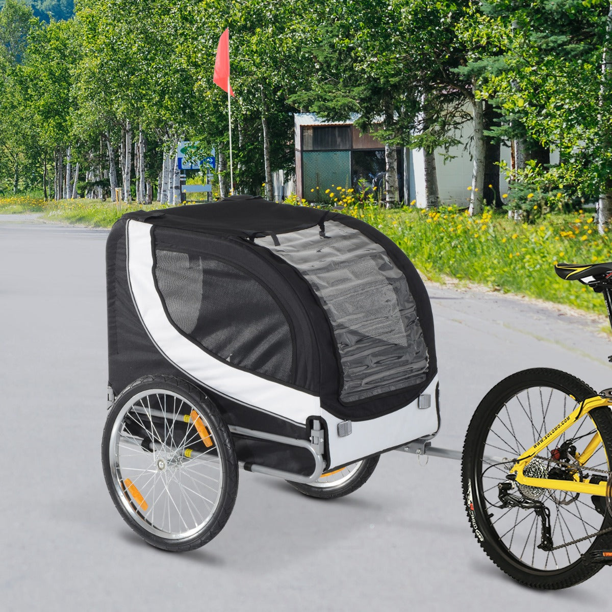Aosom Pet Bike Bicycle Trailer Dog Cat Travel Carrier Foldable Black | Aosom Canada