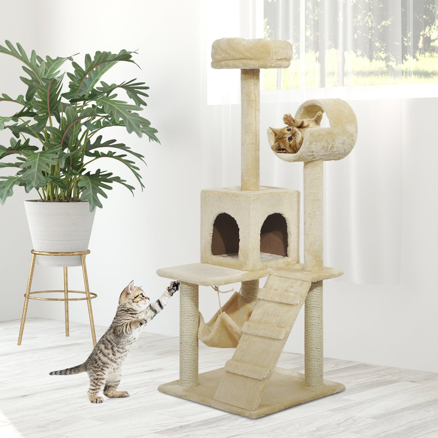 PawHut Luxury 52Inch Cat Scratching Tree Condo Pet Bed Furniture Kitten Scratch Activity Center HAMMOCK Beige | Aosom Canada