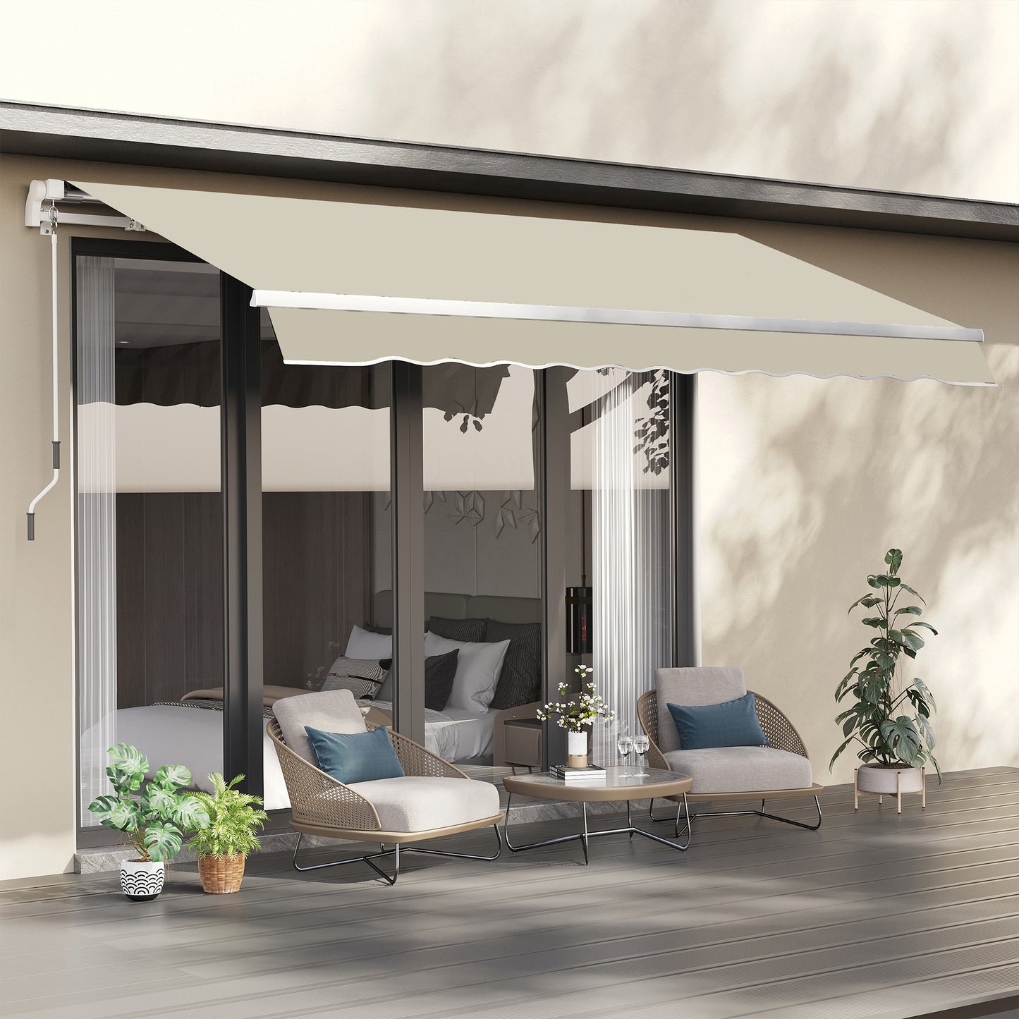 Outsunny 12' x 10' Retractable Awning Fabric Replacement Outdoor Sunshade Canopy Awning Cover, UV Protection, Cream White | Aosom Canada