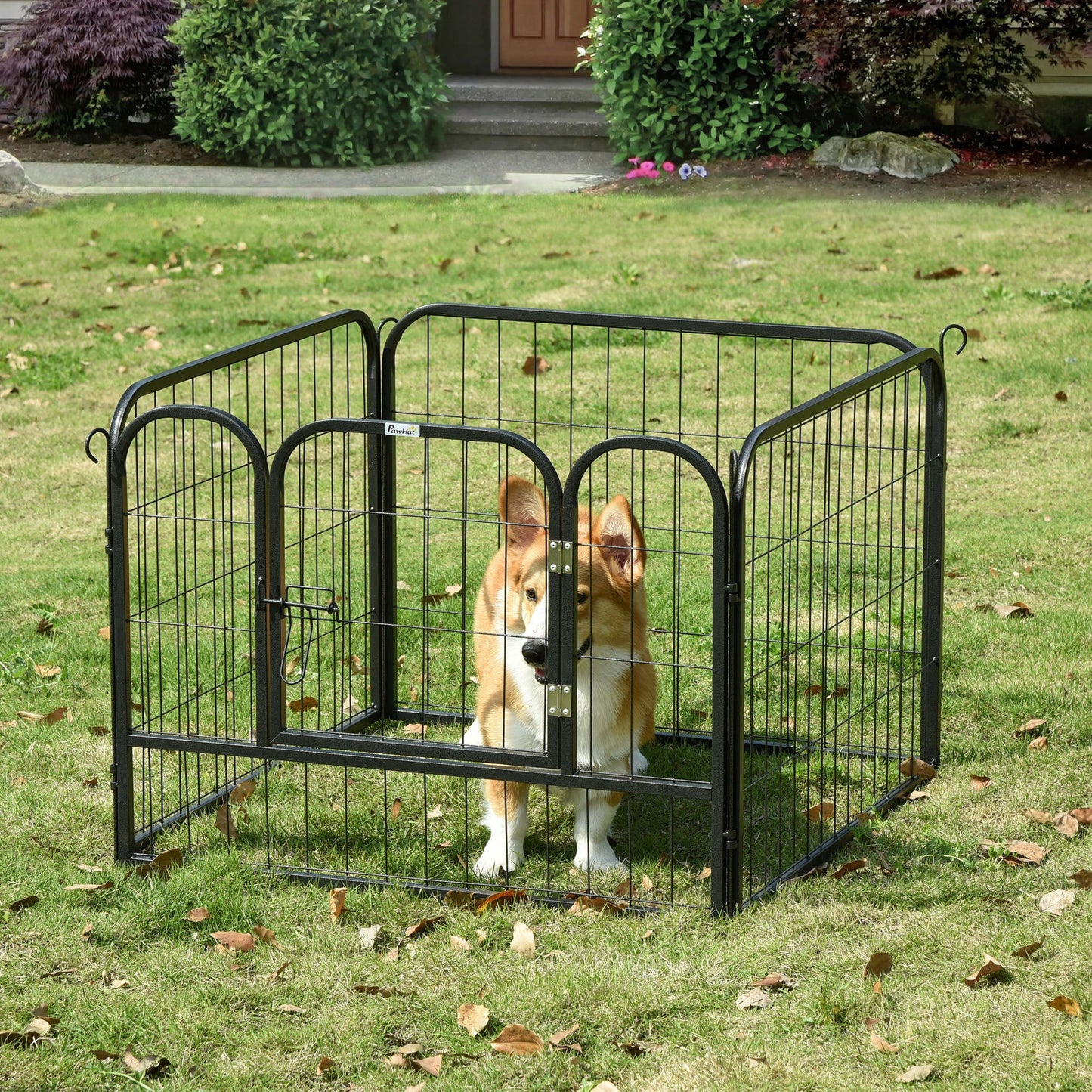 PawHut Metal Pet Playpen Puppy Dog Exercise Fence Pen with Gate Door Indoor Outdoor for Small Animal Rabbit, 32.25"x32.25"x23.5" | Aosom Canada