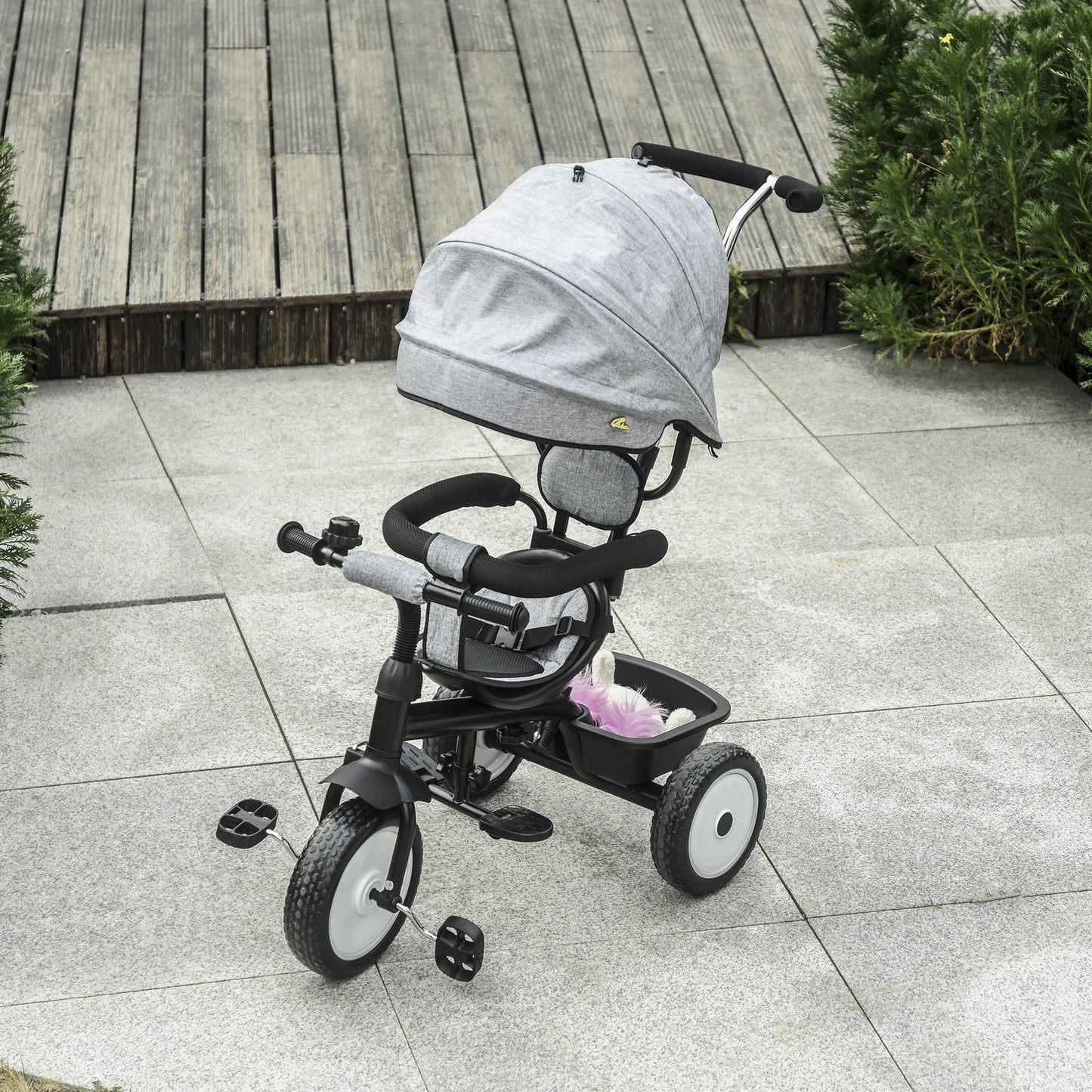 Qaba Baby Tricycle 2 In 1 Stroller/ Kid Trike with Parent Push Handle Guardrail Safety Belt Foldable Footrest Storage Basket | Aosom Canada