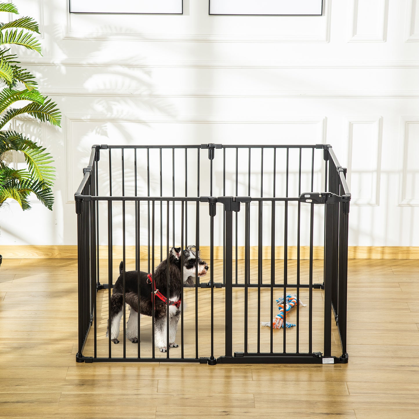 PawHut 30" Pet Safety Gate 8-Panel Playpen Fireplace Christmas Tree Steel Fence Stair Barrier Room Divider, Black | Aosom Canada