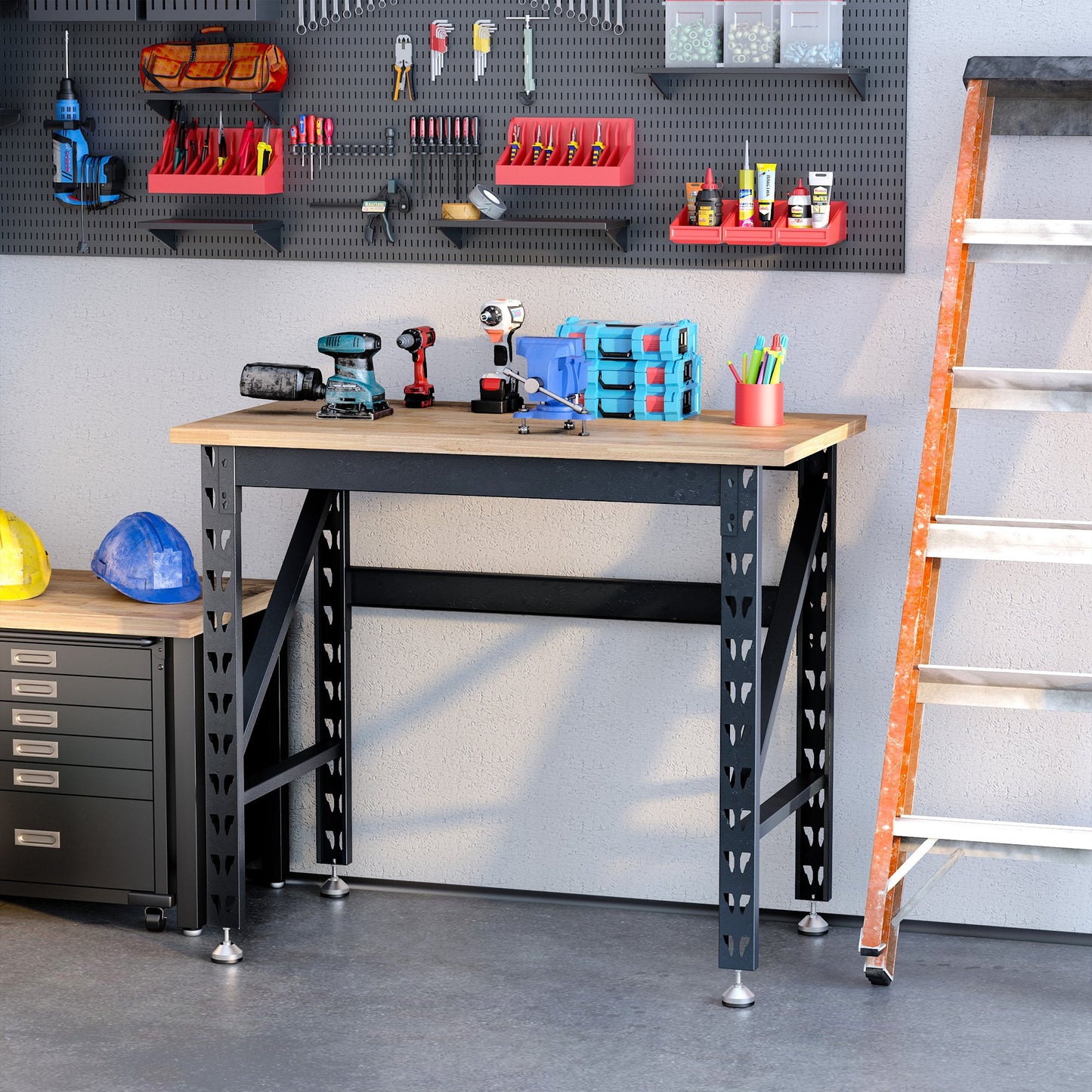HOMCOM 45" Workbench, Solid Wood Tabletop Workstation, Work Table with Four Adjustable Foot Pads, Weight Capacity 1100 Lbs | Aosom Canada