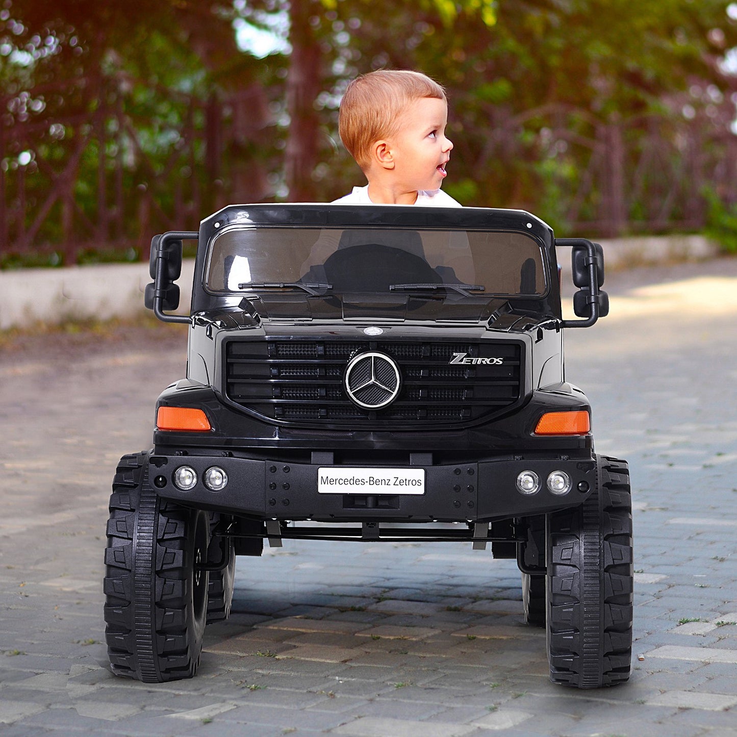 Aosom 12V Mercedes Benz Power Wheels Jeep Kid Car 1 Seater 2 Openable Door With Parental Remote Control For 3 - 8 Years Old Kids Black
