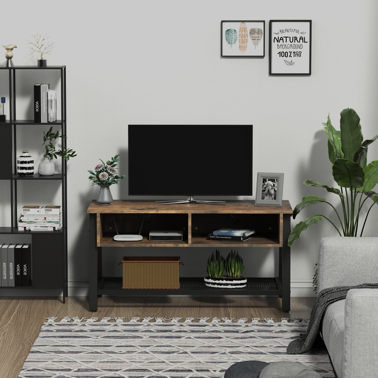 HOMCOM Mid-Century Modern Entertainment Center Retro TV Console Stand for 32" Flat Screen Cable Box DVDs | Aosom Canada