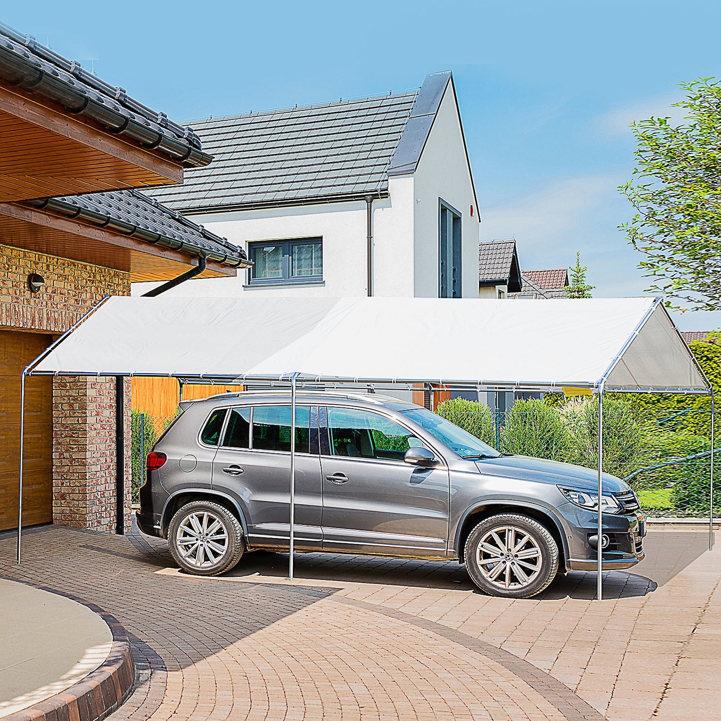 Outsunny 10'x20' Carport Heavy Duty Galvanized Car Canopy with Included Anchor Kit, 3 Reinforced Steel Cables, White | Aosom Canada