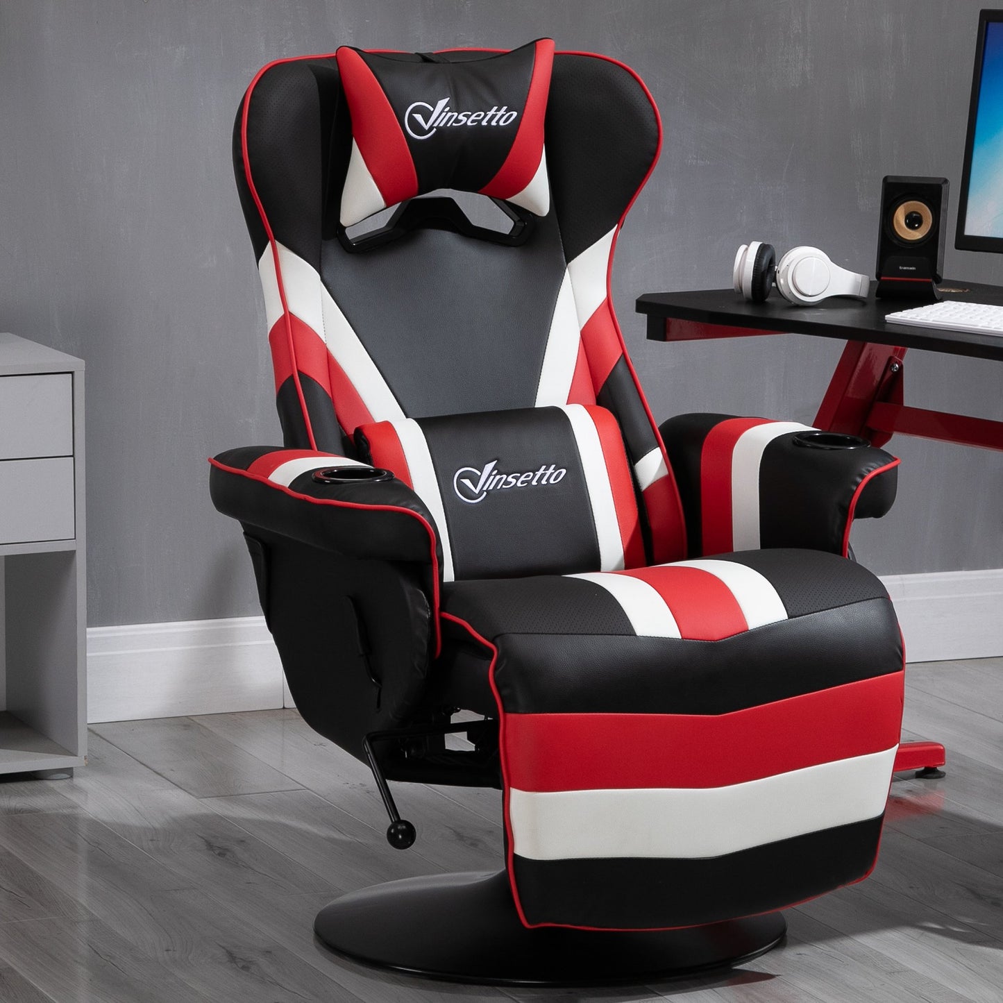 Vinsetto Racing Style Video Game Chair Recliner Padded Office Seat with Reclining Backrest and Footrest Headrest Lumbar Support | Aosom Canada