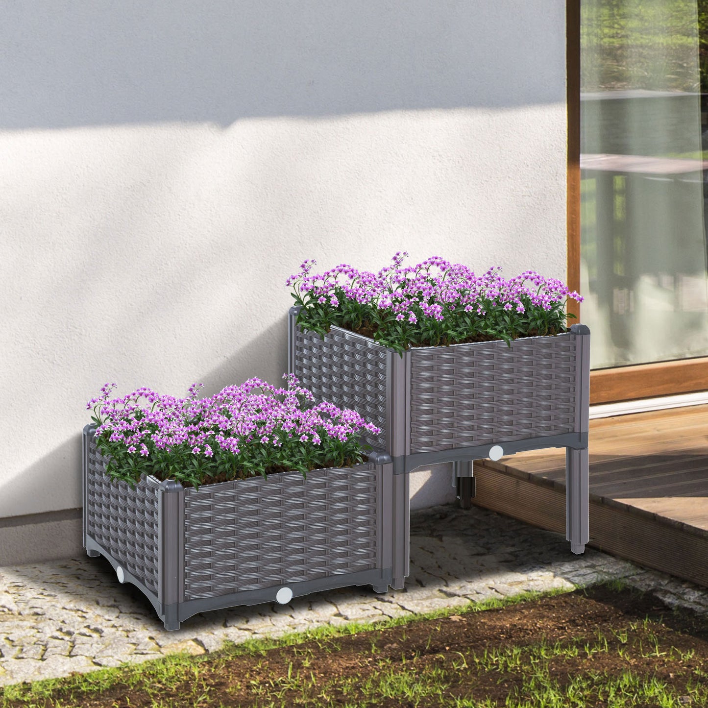 Outsunny 2-piece Raised Garden Bed PP Raised Flower Bed Vegetable Herb Grow Box Stand | Aosom Canada