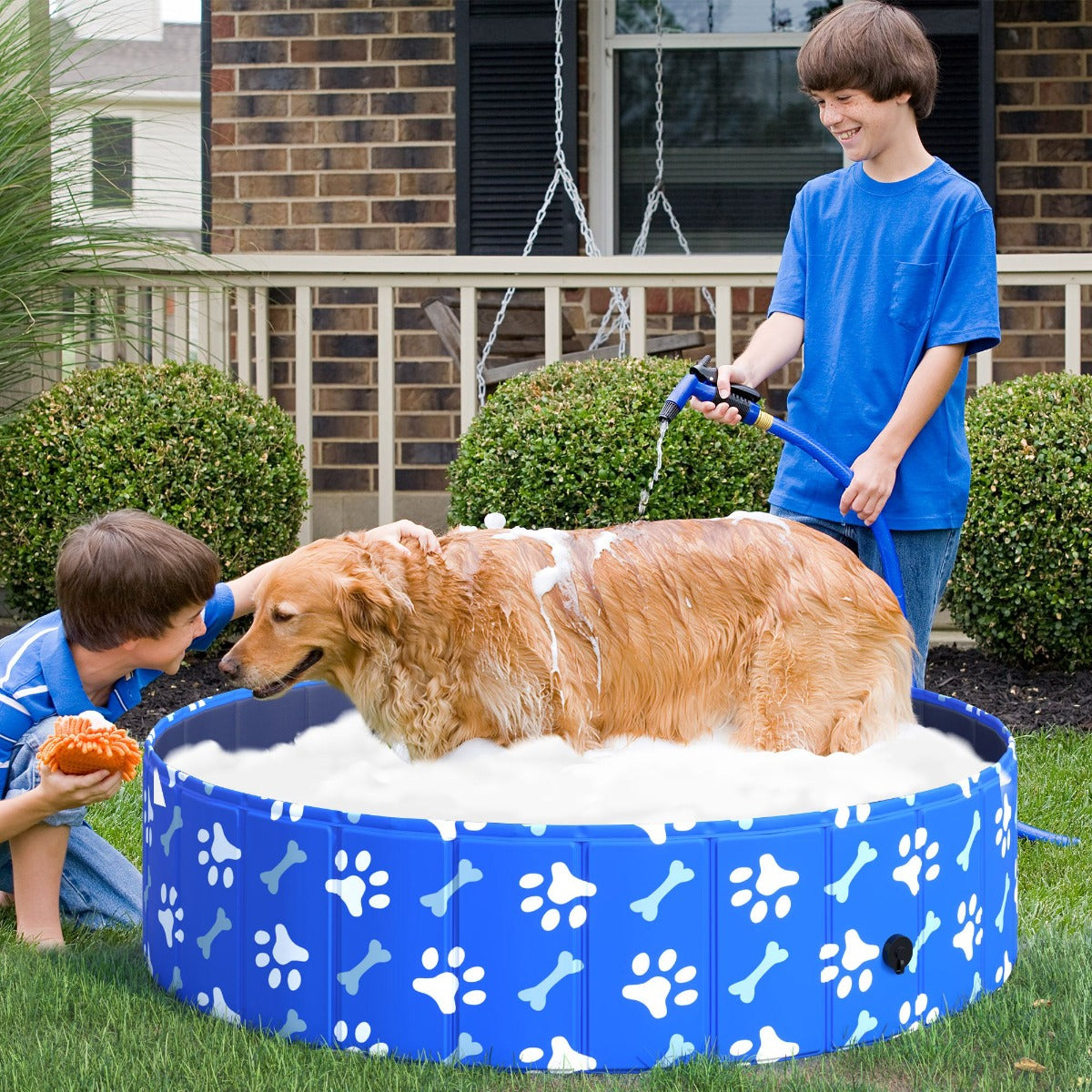 PawHut Foldable PVC Dog Bath Pool Portable Pet Kiddie Swimming Pool, Outdoor/Indoor Bath Tub with Nonslip Bottom, Blue 47" x 12" L | Aosom Canada