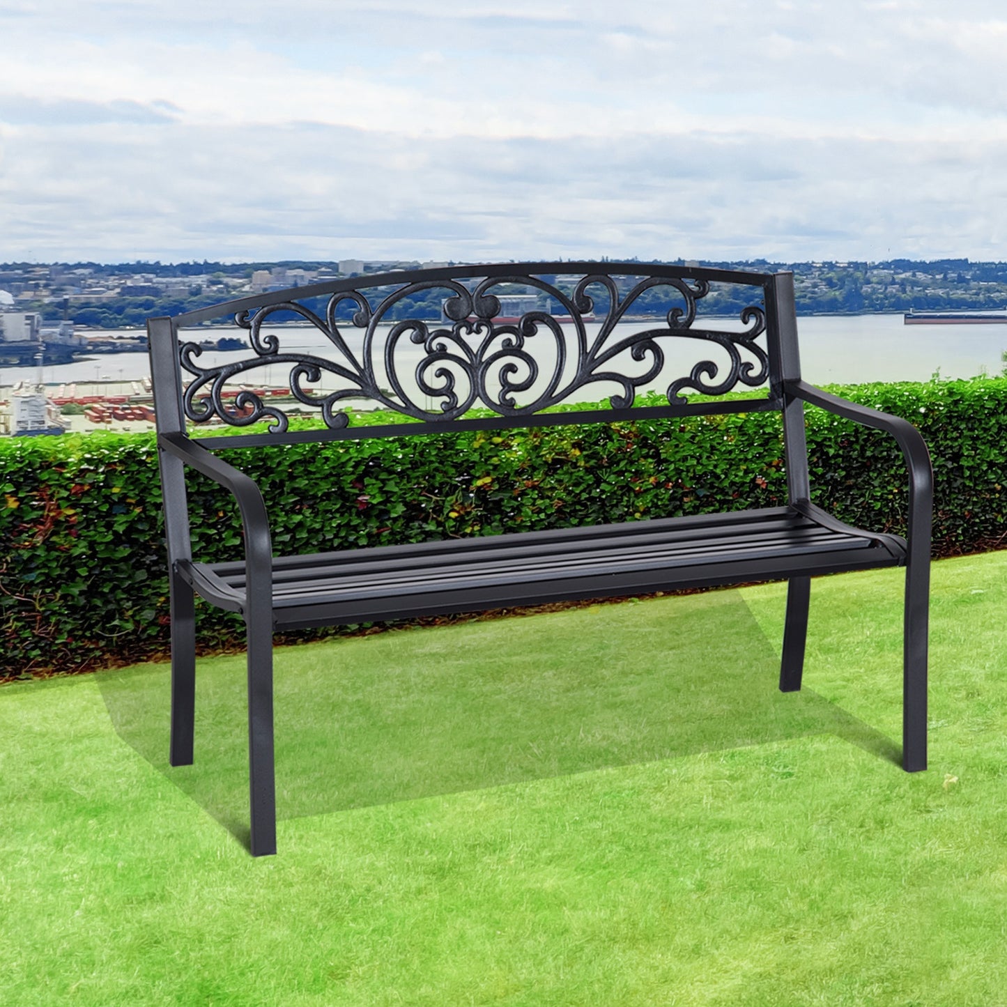 Outsunny 50" Blossoming Pattern Garden Decorative Patio Park Bench | Aosom Canada
