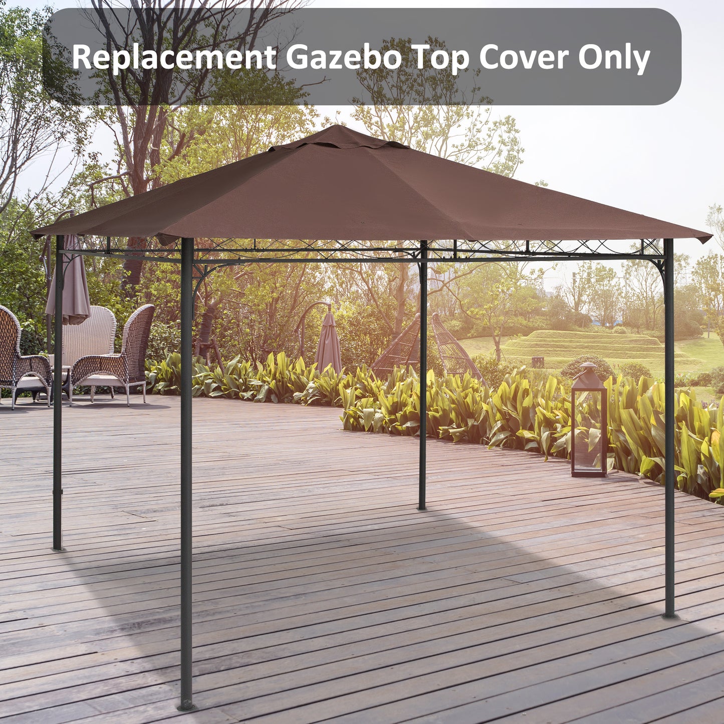 Outsunny 10' x 10' Square Gazebo Canopy Replacement UV Protected Top Cover Sun Shade Coffee | Aosom Canada
