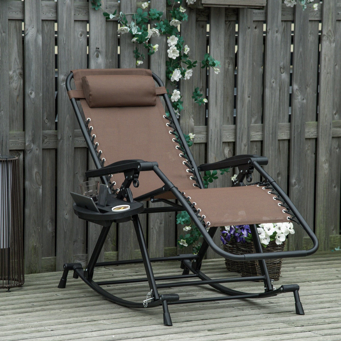 Outsunny 2 in 1 Adjustable Zero Gravity Reclining Lounge Chair Garden Recliner and Rocker Foldable Sun Lounger Napping Seat, Brown | Aosom Canada