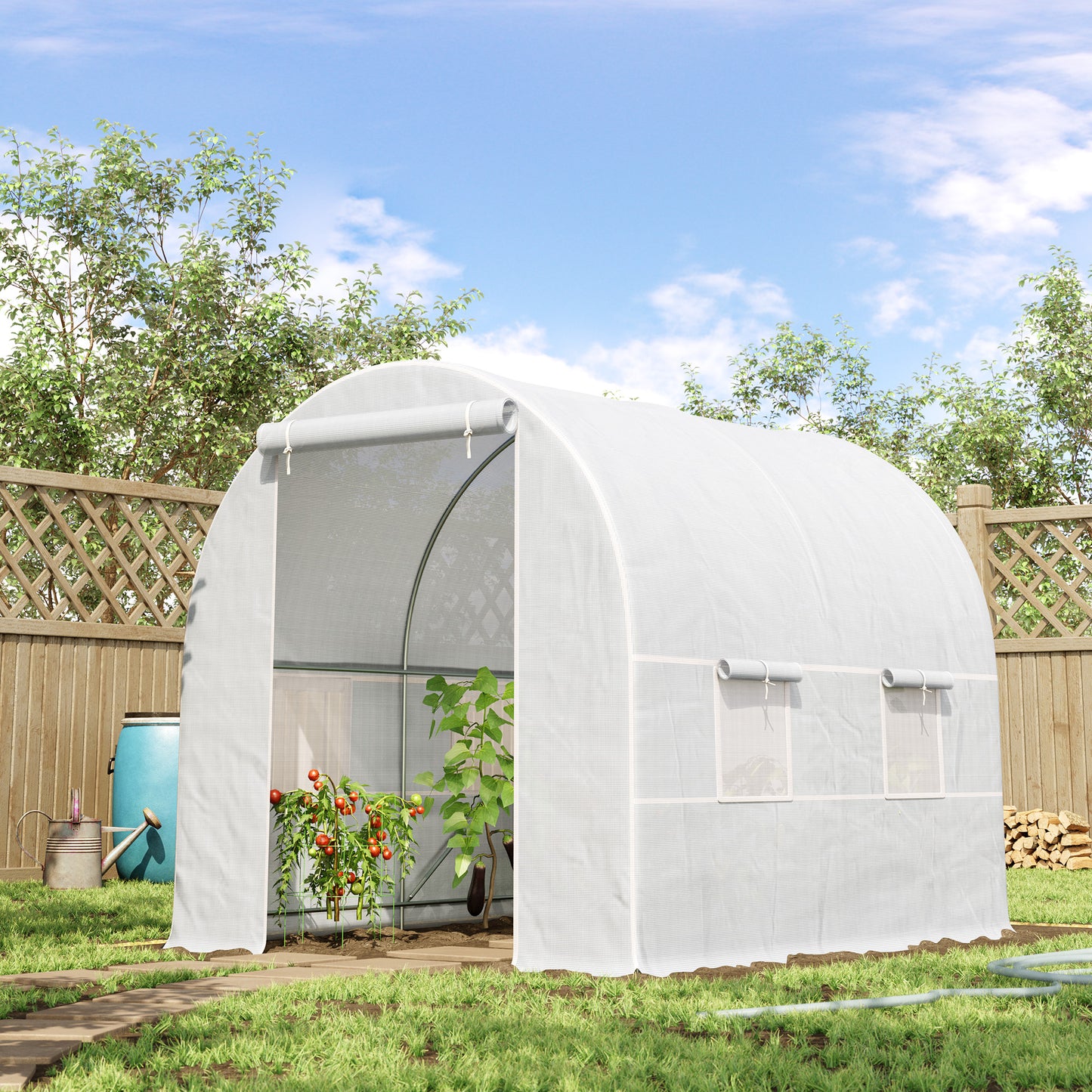 Outsunny 8.2x6.6x6.6ft Walk-in Tunnel Greenhouse Portable Garden Plant Growing Warm House with Door and Ventilation Window White | Aosom Canada