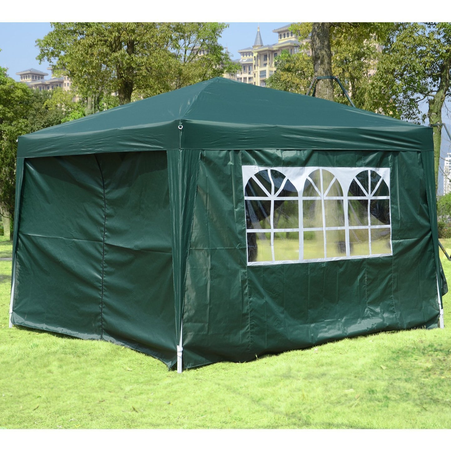 Outsunny10x10FT Pop Up Party Tent Folding Gazebo Tent Canopy w/ Side Walls Green | Aosom Canada