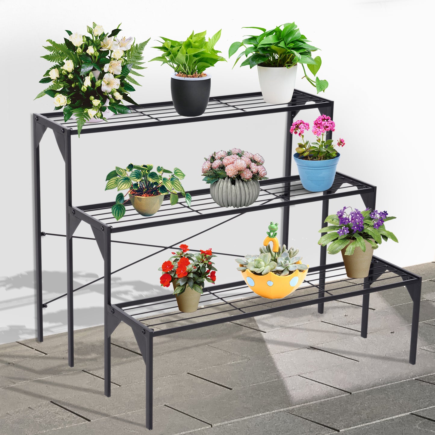 Outsunny 3 Tier Plant Stand Flower Display Shelf Freestanding Ladder Shelf Rack For Indoor Outdoor Use | Aosom Canada