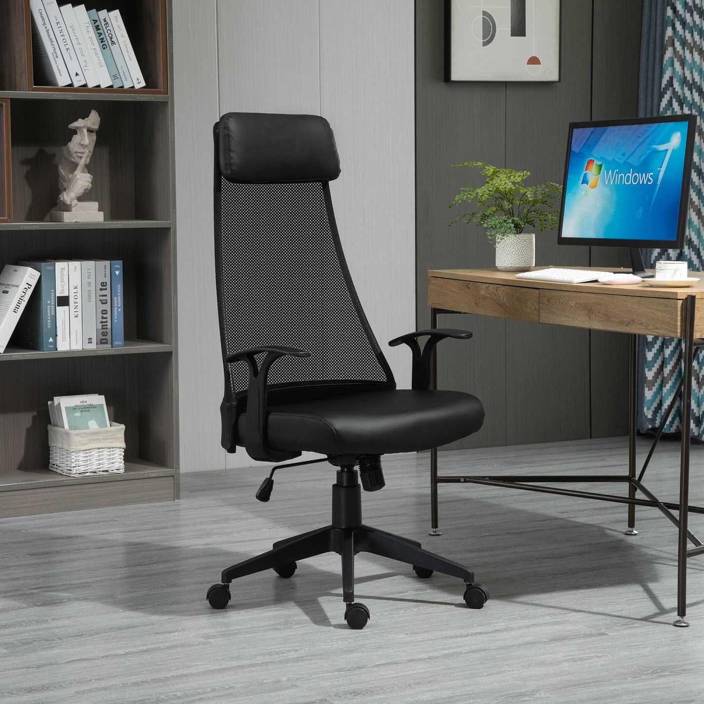 Vinsetto Executive Office Chair Mesh Faux Leather High Back Swivel Computer Desk Chair for Home with Arm, Wheels, Black | Aosom Canada