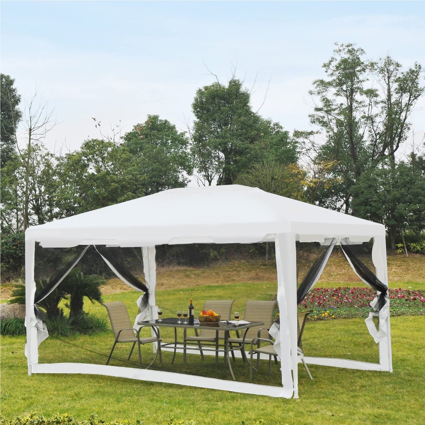 Outsunny 10x13ft Gazebo Party Tent Outdoor Canopy Garden Sun Shade Mesh Sidewalls | Aosom Canada