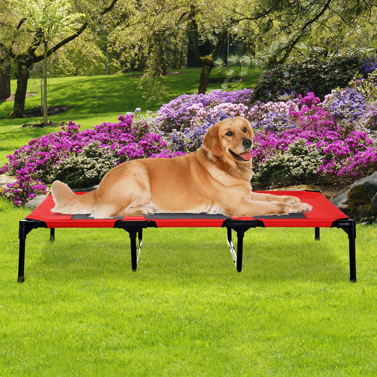 PawHut Elevated Dog Bed Portable Pet Cot Breathable Mesh w/ Carry Bag Red | Aosom Canada
