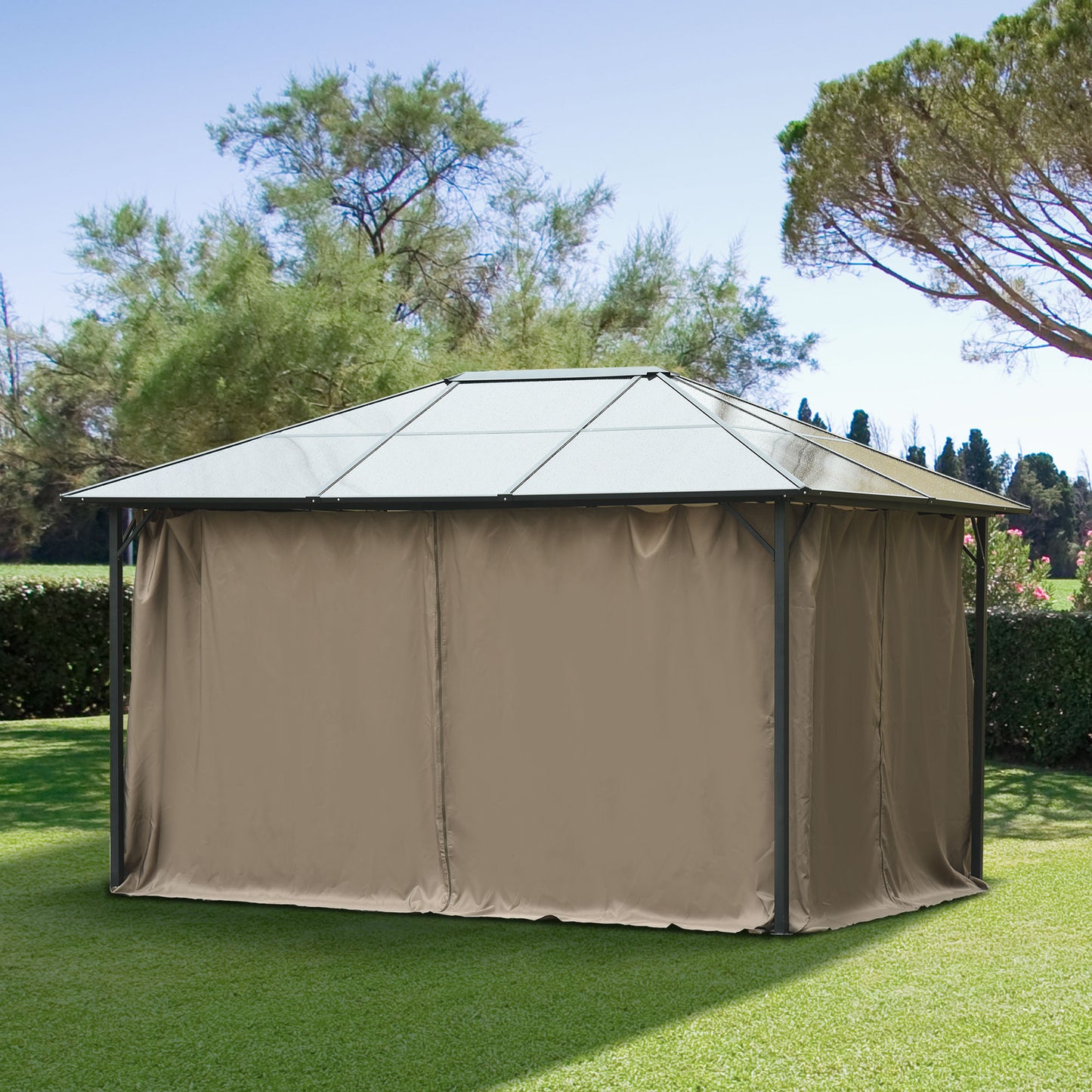 Outsunny 10' x 12' Universal Gazebo Sidewall Set with 4 Panels, Hooks/C-Rings Included for Pergolas & Cabanas, Brown | Aosom Canada