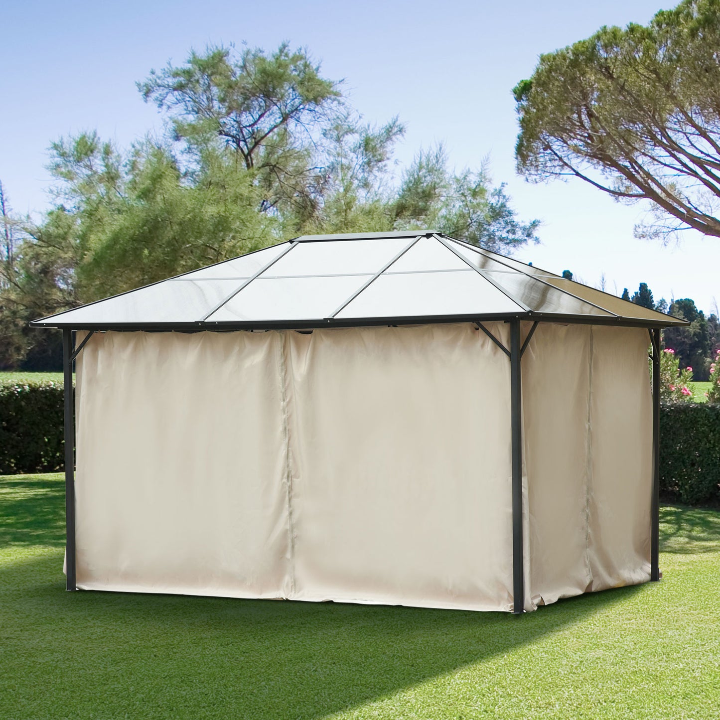 Outsunny 10' x 12' Universal Gazebo Sidewall Set with 4 Panels, Hooks/C-Rings Included for Pergolas & Cabanas, Beige | Aosom Canada