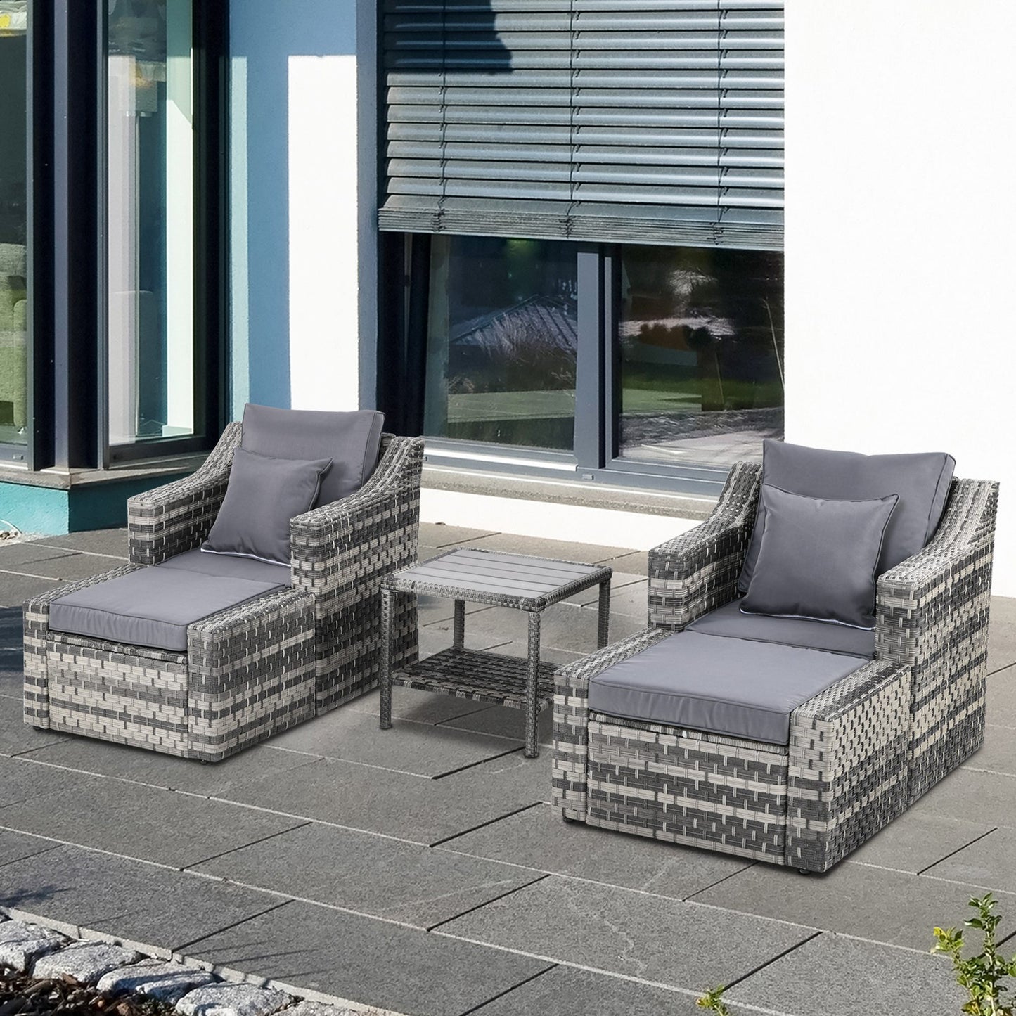 Outsunny 5 Pieces Patio Wicker Sets, Outdoor Rattan Furniture Conversation Set with 2 Cushioned Armchair, Grey | Aosom Canada