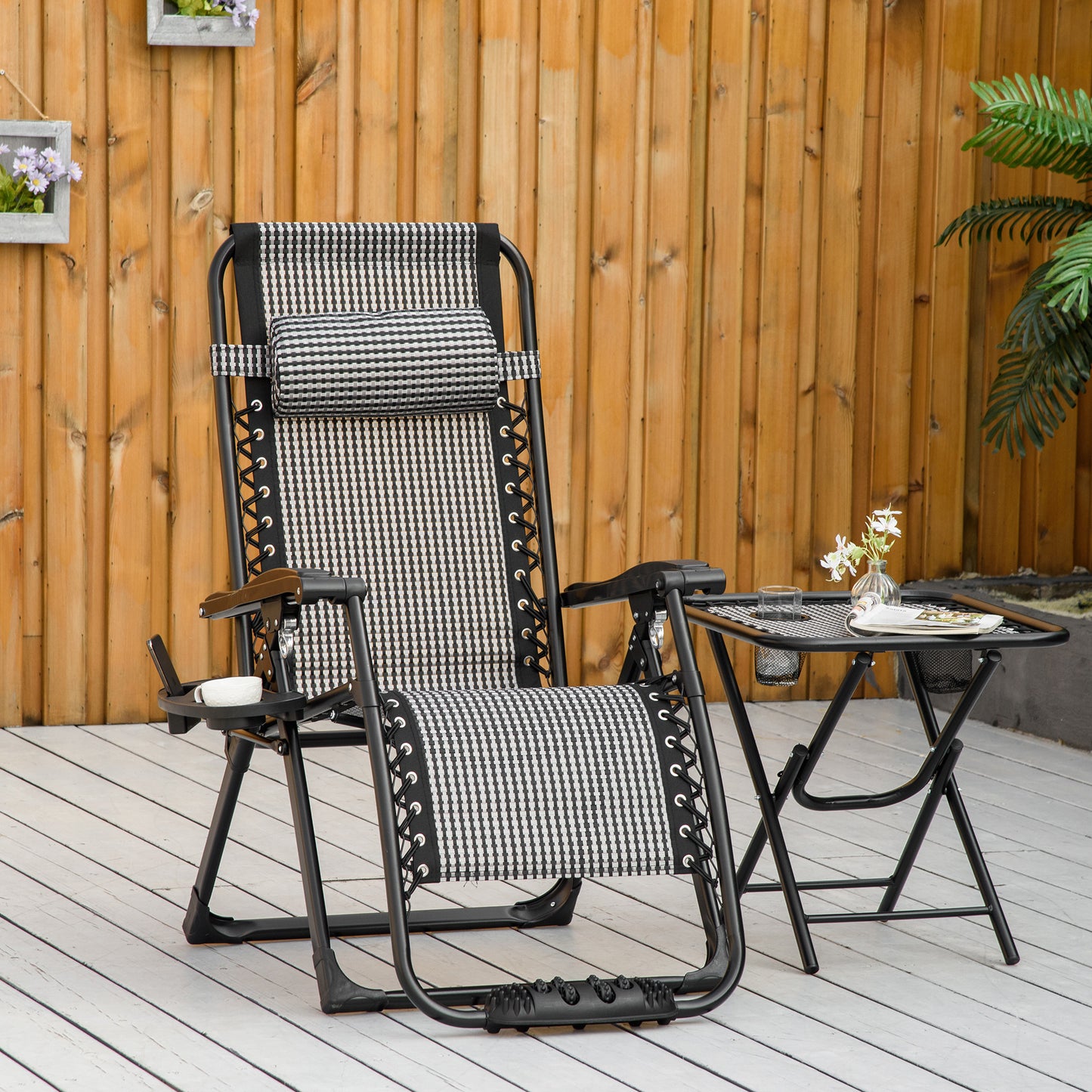 Outsunny Zero Gravity Chair, Folding Recliner Chair, Adjustable Patio Lounger with Pillow, Cup Holder, Mixed Grey | Aosom Canada