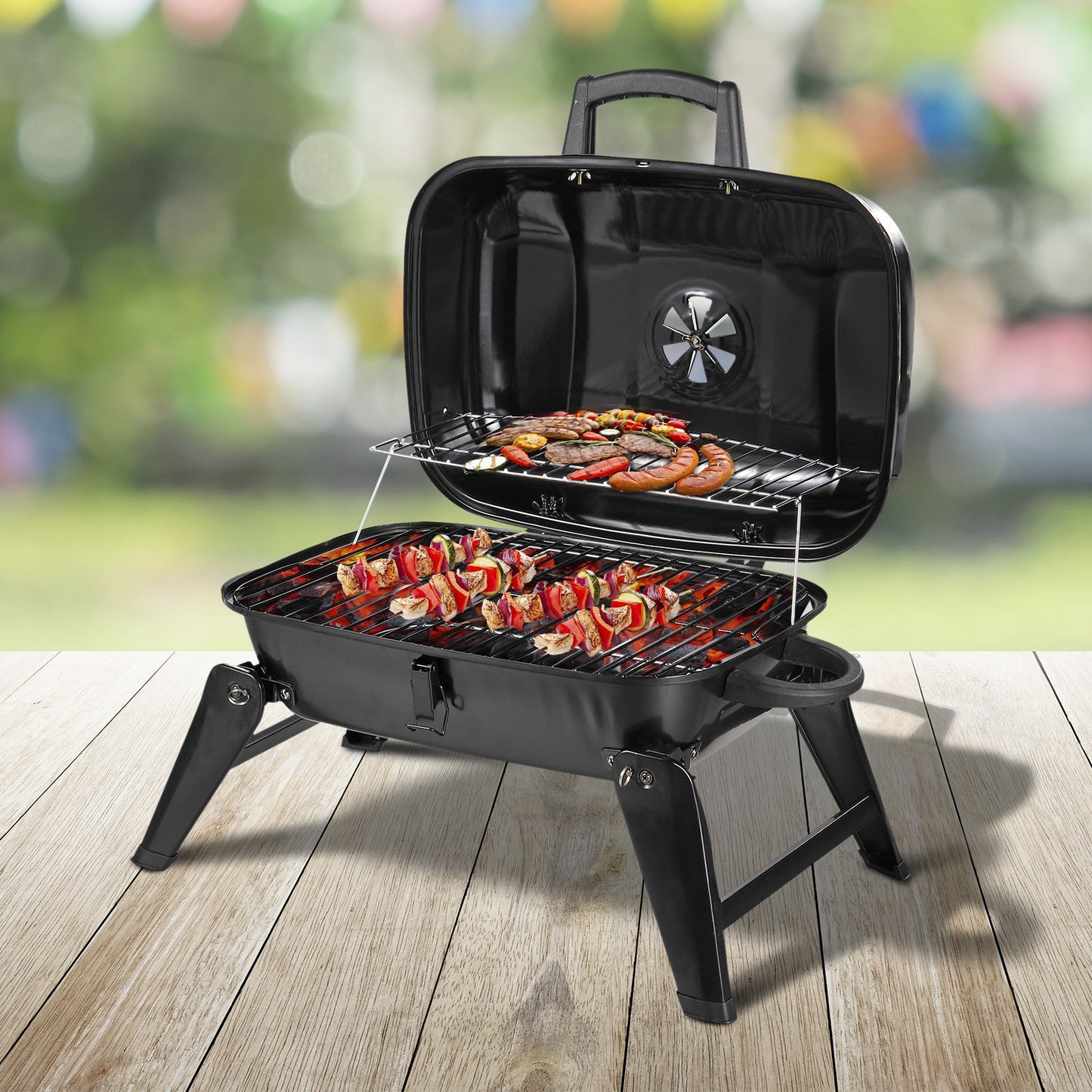 Outsunny 23" Portable Tabletop Steel Charcoal Grill Outdoor BBQ Camping Picnic Cooker Barbecue Smoker w.Air Vent Black | Aosom Canada