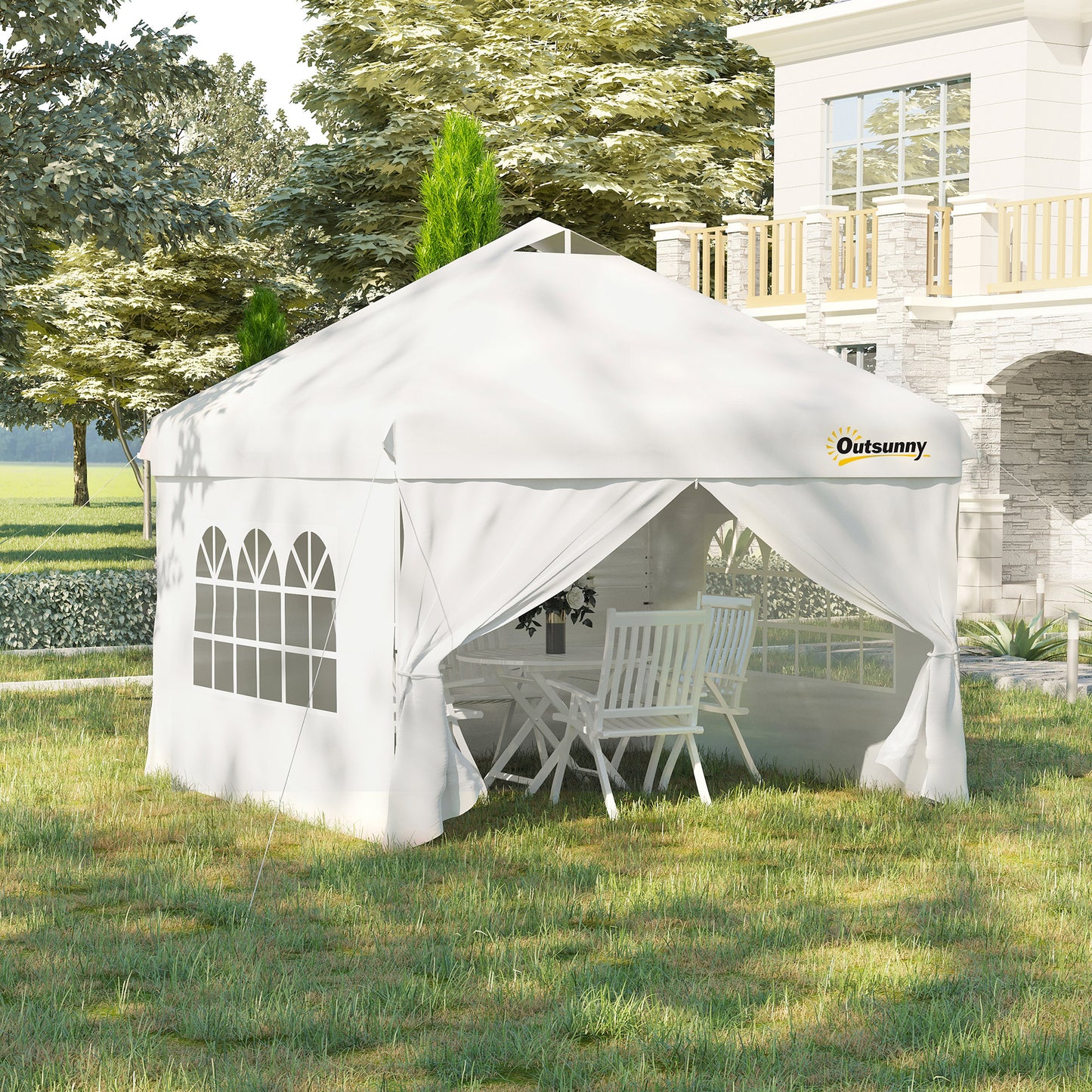 Outsunny 10' x 10' Pop Up Canopy Tent, Instant Shelter Tent with Sidewalls, Windows, Roller Bag for Garden, Patio, White | Aosom Canada
