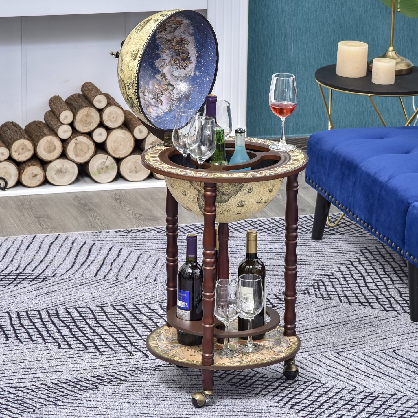 HOMCOM Globe Shaped Retro Style Mini Bar Drink Cabinet Mobile Wine Alcohol Beverage Storage Trolley Glass Bottle Holder w/ Wheels | Aosom Canada