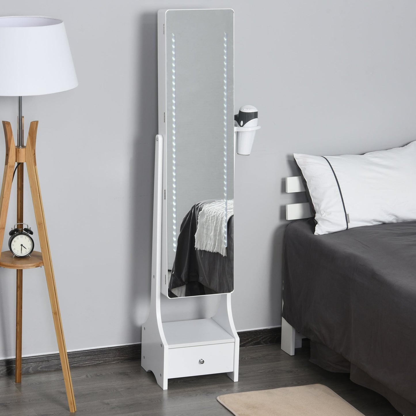 HOMCOM Mirrored Jewelry Cabinet Freestanding LED Lighted Jewelry Armoire Storage Organizer White | Aosom Canada