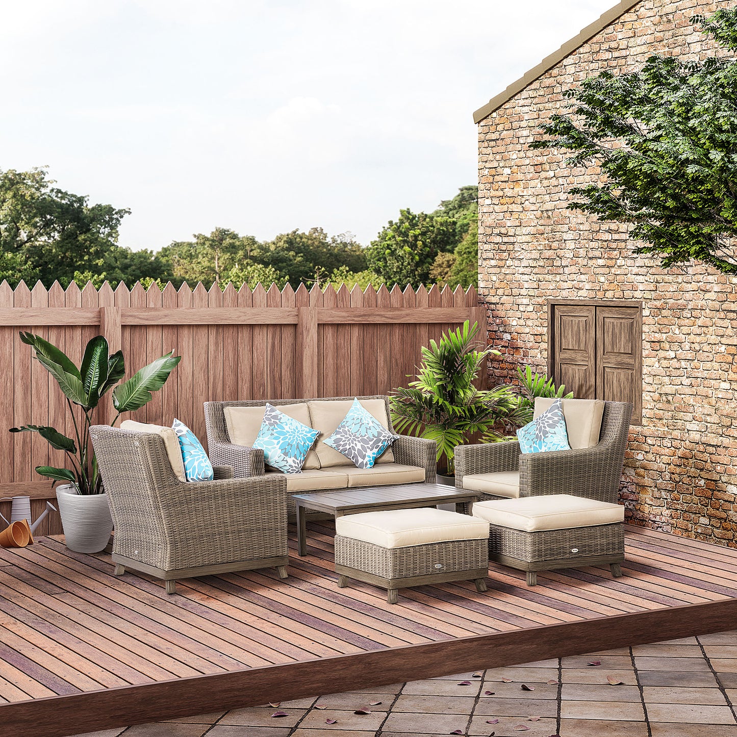 Outsunny 6 Pieces Luxury Outdoor PE Rattan Sofa Set, Patio Wicker Aluminum Conversation Furniture w/ Aluminum Panel, Beige | Aosom Canada