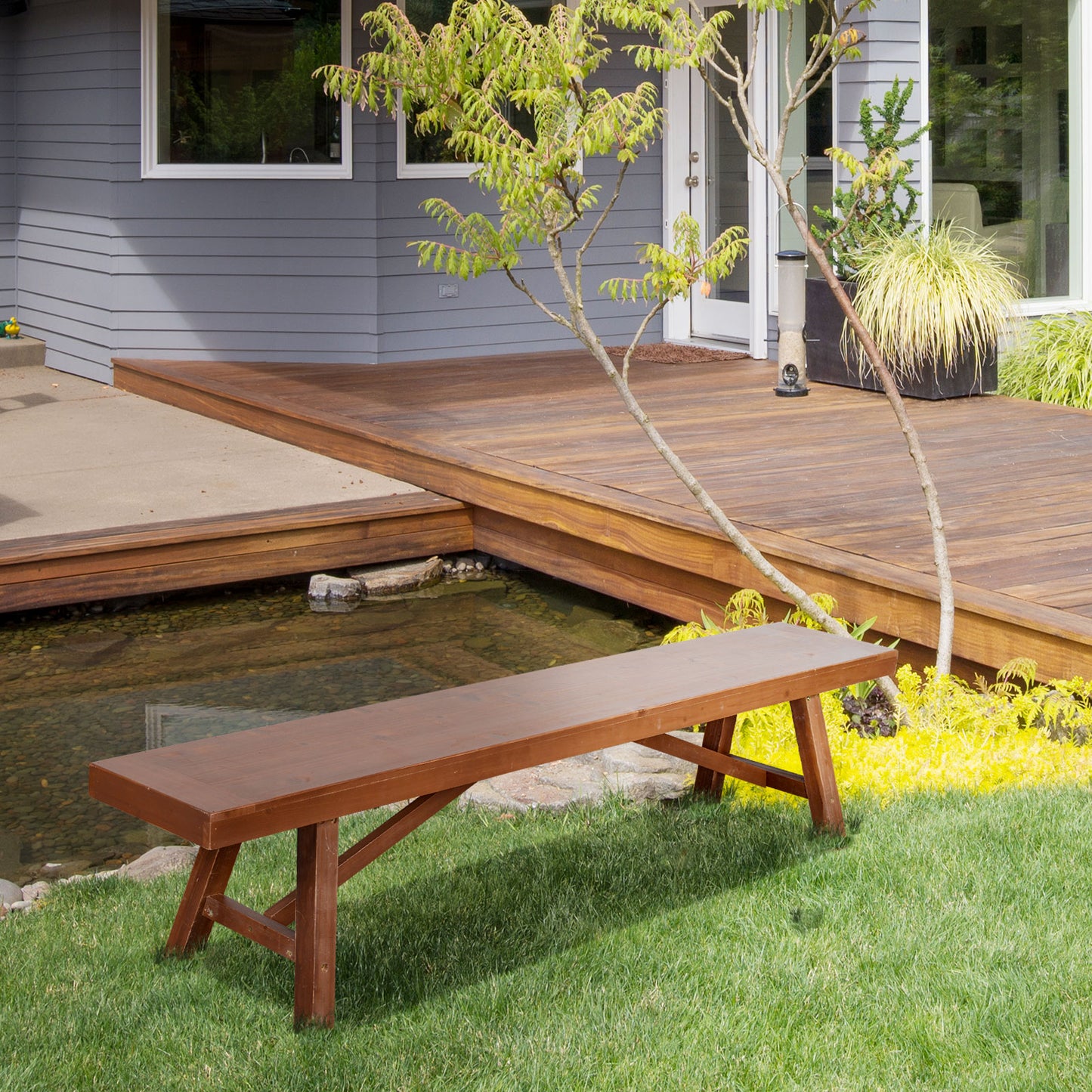 Outsunny Outdoor Garden Bench, 79" Long Patio Wooden Picnic Bench for 3 People, Backless Oil Finished for Backyard and Porch, Brown | Aosom Canada