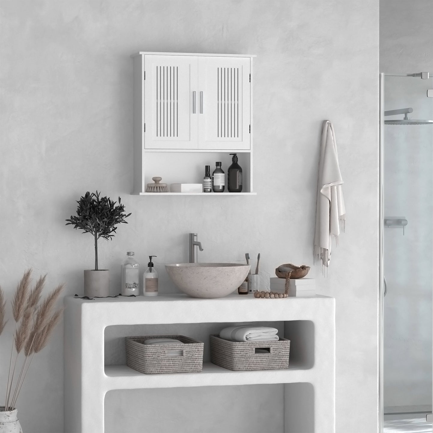kleankin Modern Wall Mount Bathroom Cabinet, Storage Organizer with 2 Door Cabinet and Shelf, White | Aosom Canada