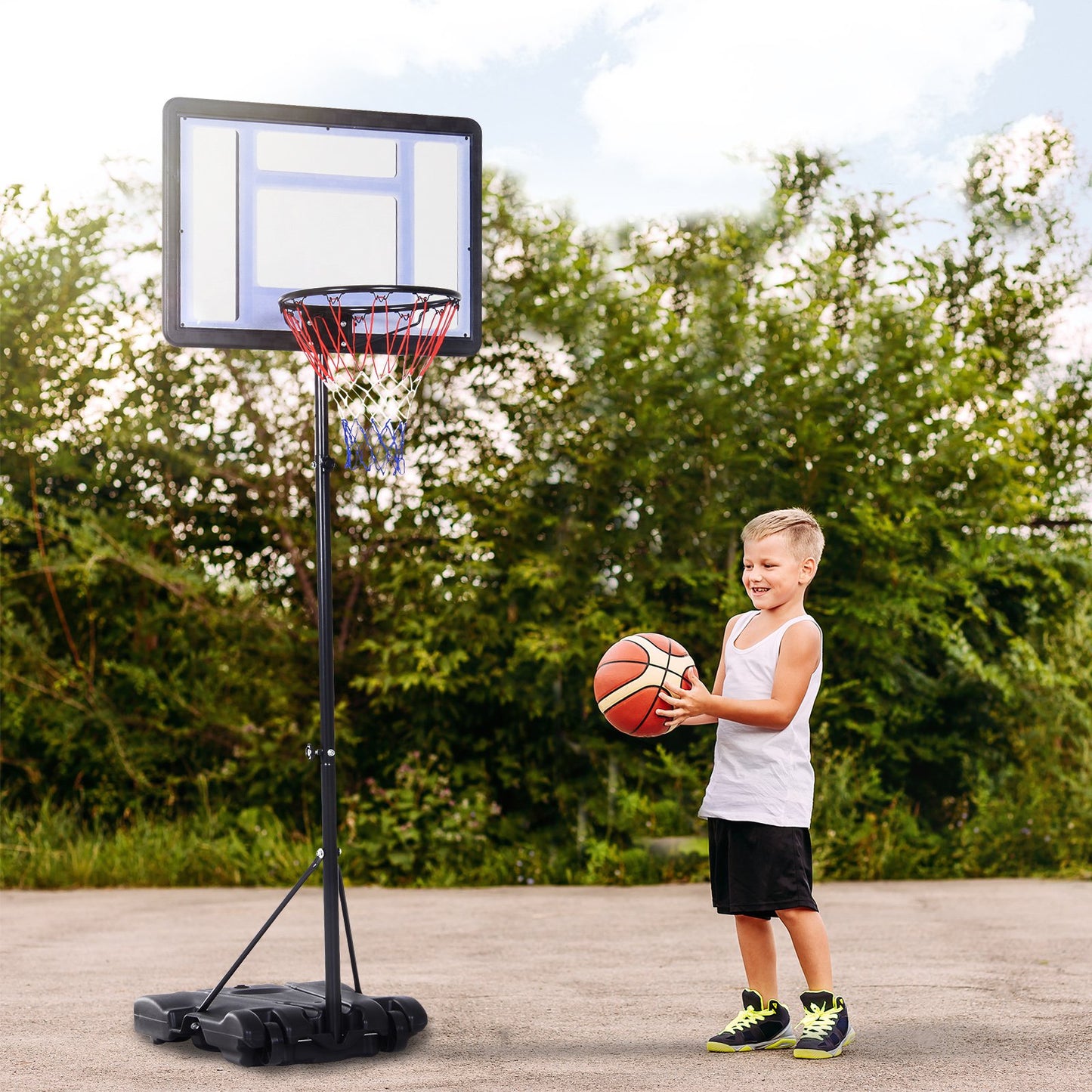 Soozier Basketball Stand and Hoop Backboard 101.5"H Adjustable w/ Wheels For Boys and Girls Outdoor | Aosom Canada