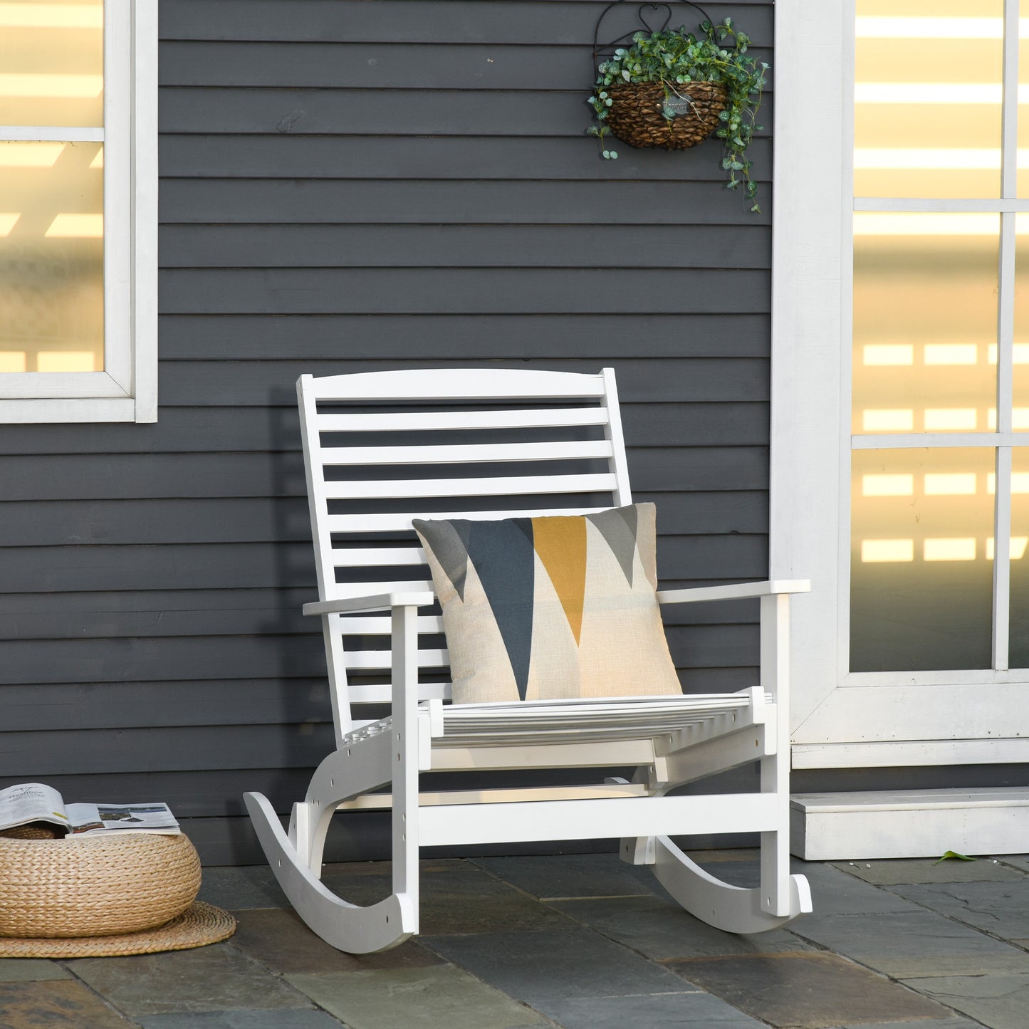 Outsunny Patio Rocking Chair Non-slip Porch Rocker for Balcony Garden Terrace Bamboo Plywood White | Aosom Canada