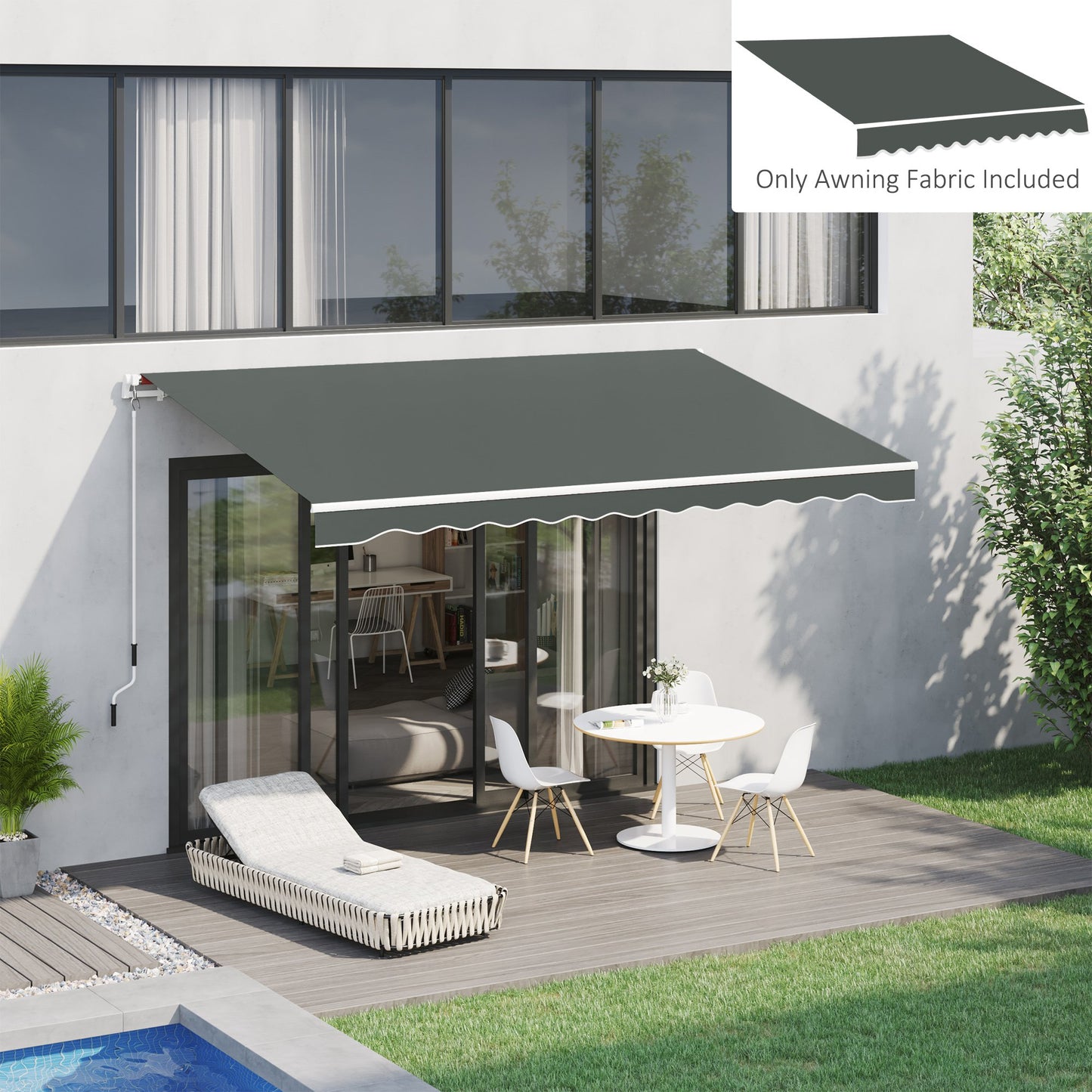Outsunny 13' x 8' Retractable Awning Fabric Replacement Outdoor Sunshade Canopy Awning Cover, UV Protection, Grey | Aosom Canada