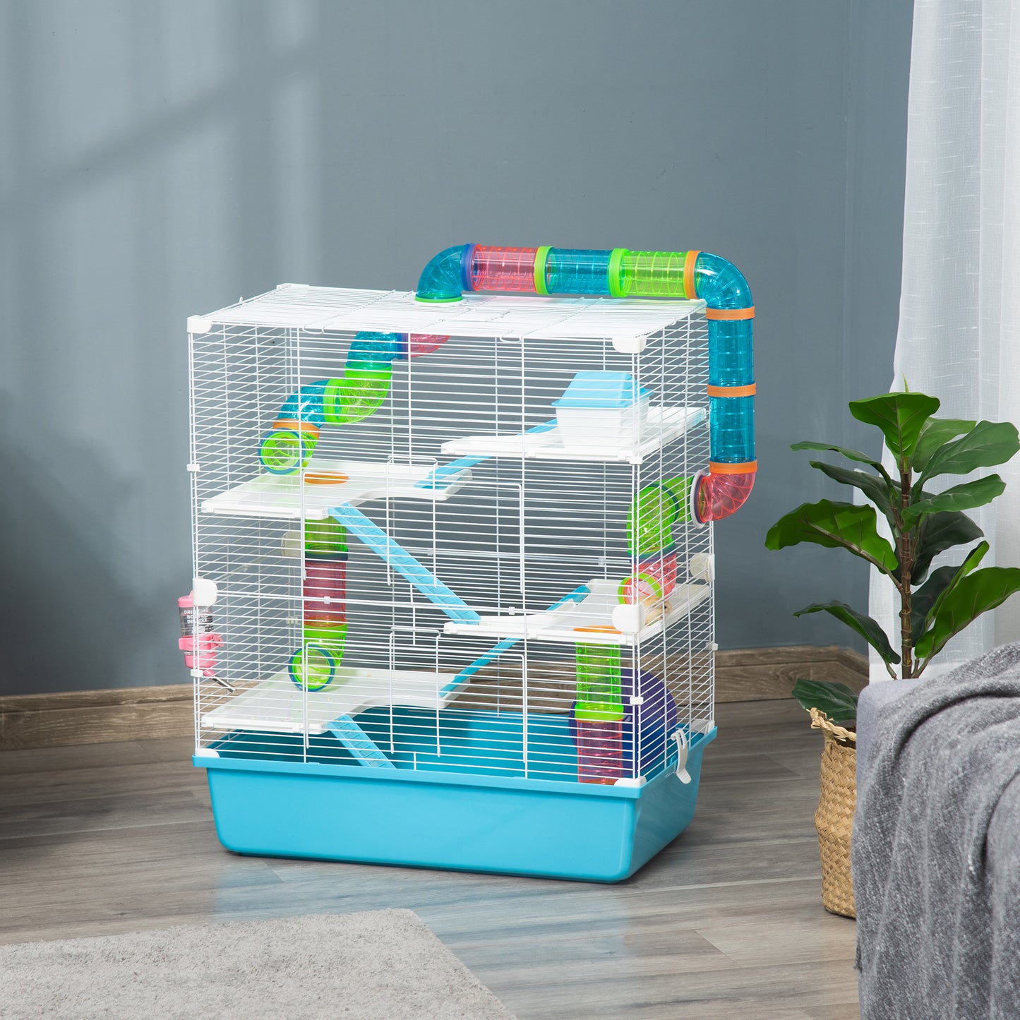 PawHut 23" Large Hamster Cage, Small Animal House, 5-Level Gerbil Haven, Tunnel Tube System,Light Blue | Aosom Canada
