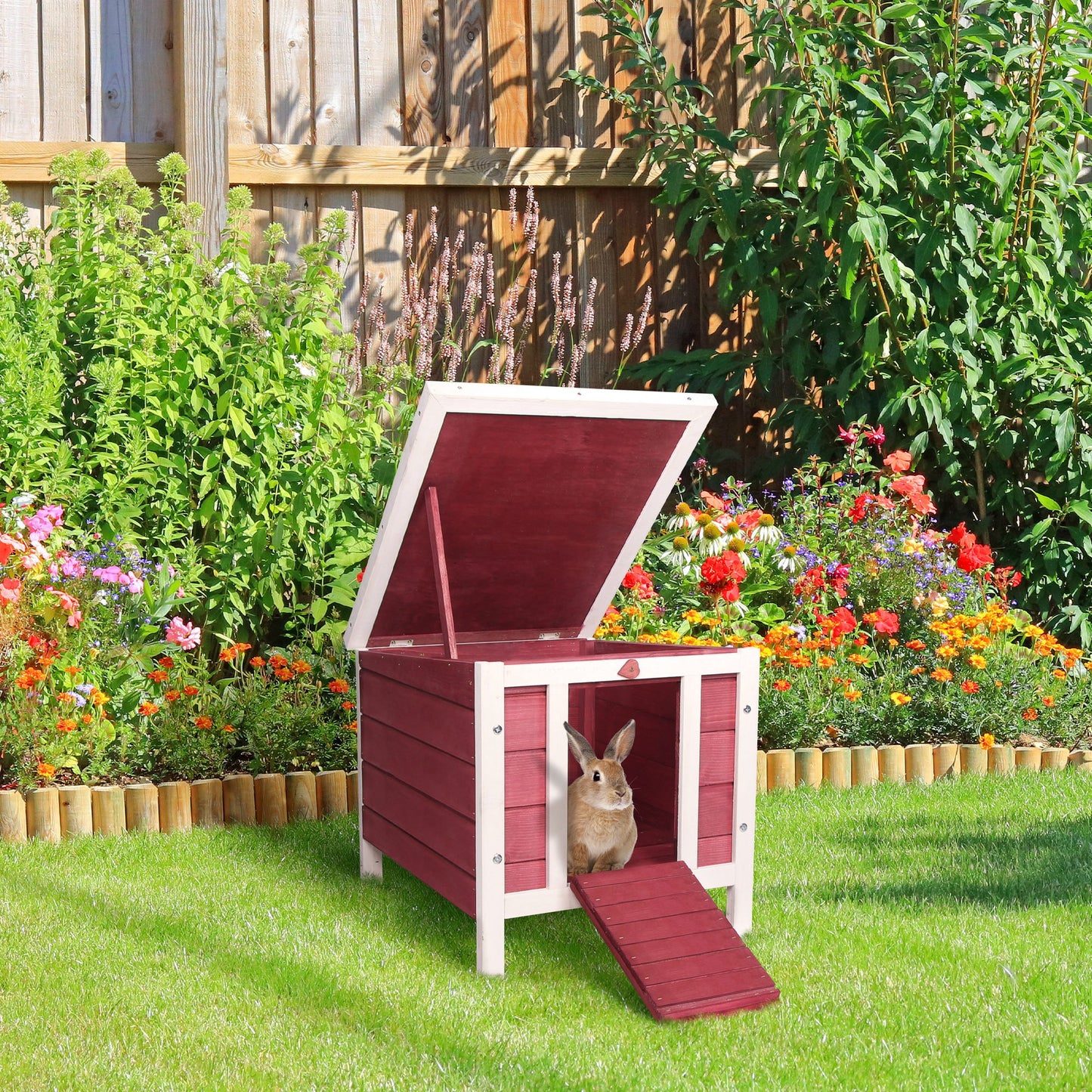 PawHut 20"x16.5"x17" Wooden Rabbit Hutch Small Animal House Bunny Guinea Pig Pet Cage Coop Cat Shelter Red | Aosom Canada