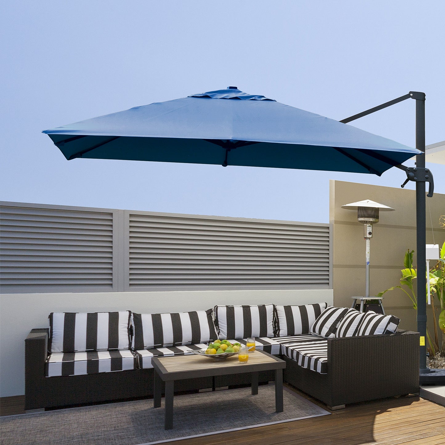 Outsunny 10x10ft Cantilever Umbrella Rotatable Square Top Market Parasol with 4 Adjustable Angle for Backyard Patio Outdoor Area Blue | Aosom Canada